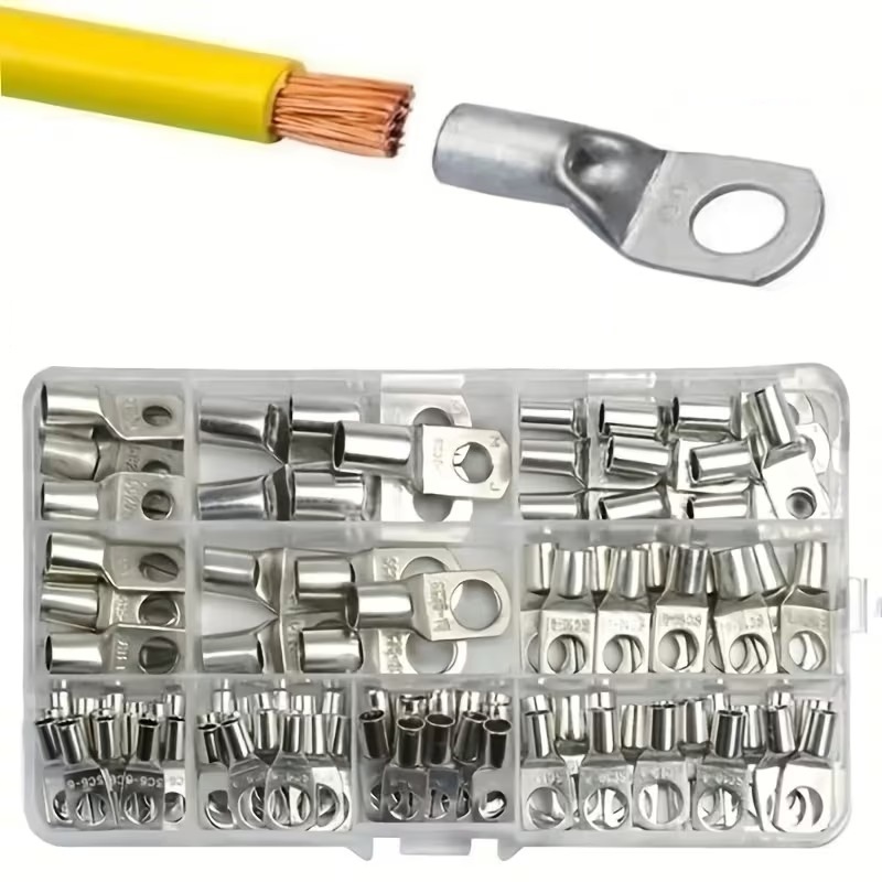 100 Pcs Non-Insulated Copper Cable Lug Terminal Assortment